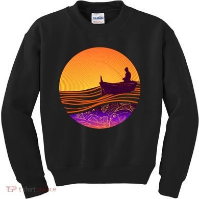 Retro Fisherman Boat Emblem Kids Sweatshirt