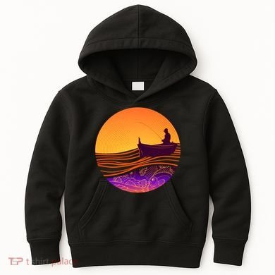 Retro Fisherman Boat Emblem Kids Hoodie