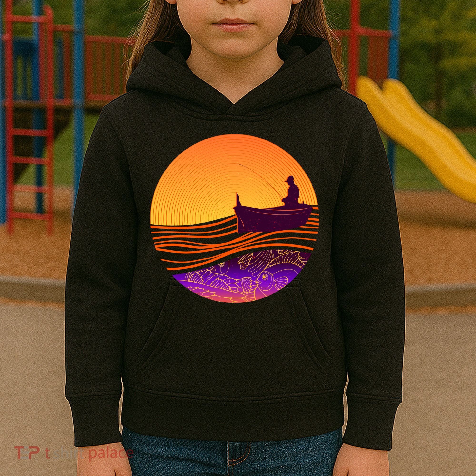 Retro Fisherman Boat Emblem Kids Hoodie