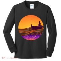 Retro Fisherman Boat Emblem Kids Long Sleeve Shirt thumb 0