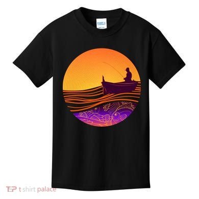 Retro Fisherman Boat Emblem Kids T-Shirt