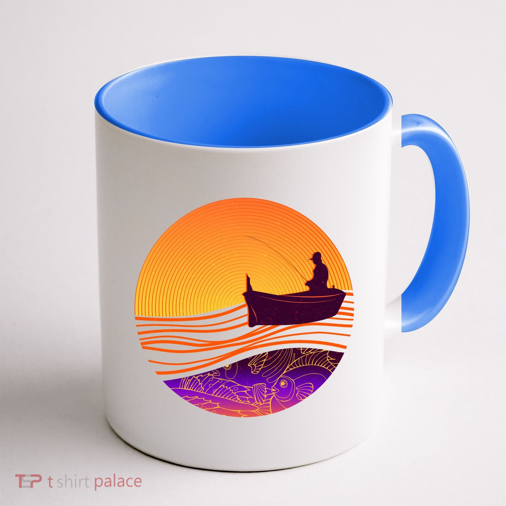 Retro Fisherman Boat Emblem Coffee Mug