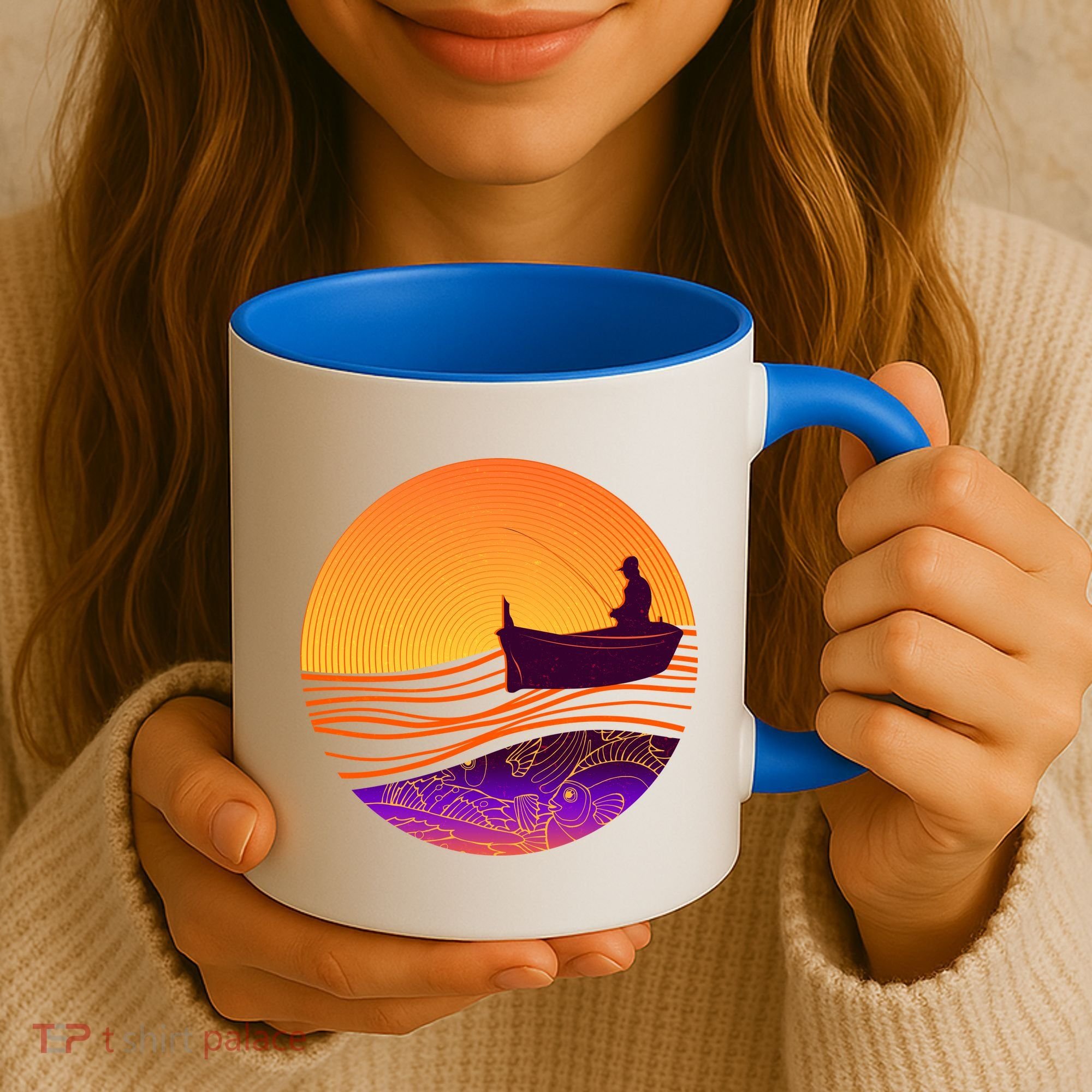 Retro Fisherman Boat Emblem Coffee Mug