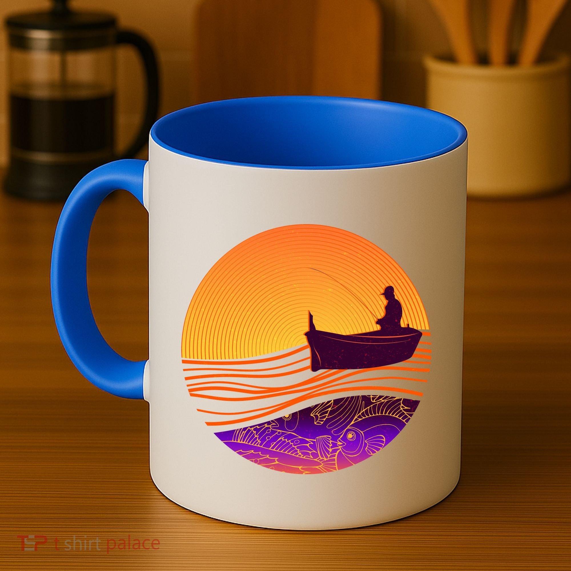 Retro Fisherman Boat Emblem Coffee Mug