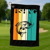 Retro Fishing Fish Hook Golf Towel thumb 1