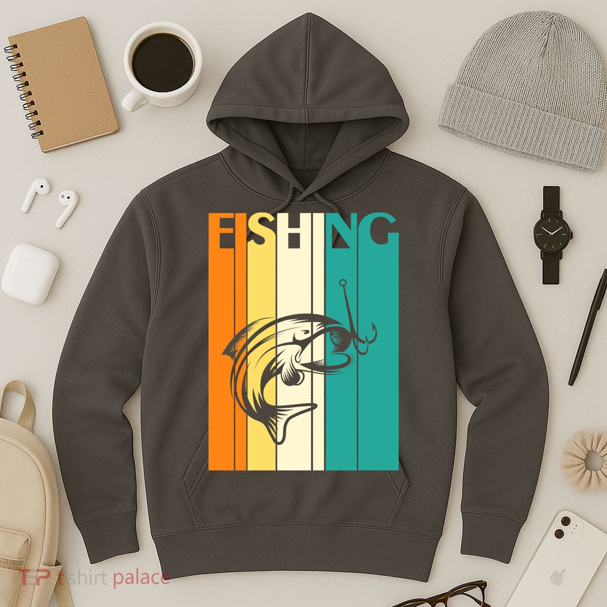 Retro Fishing Fish Hook Hoodie