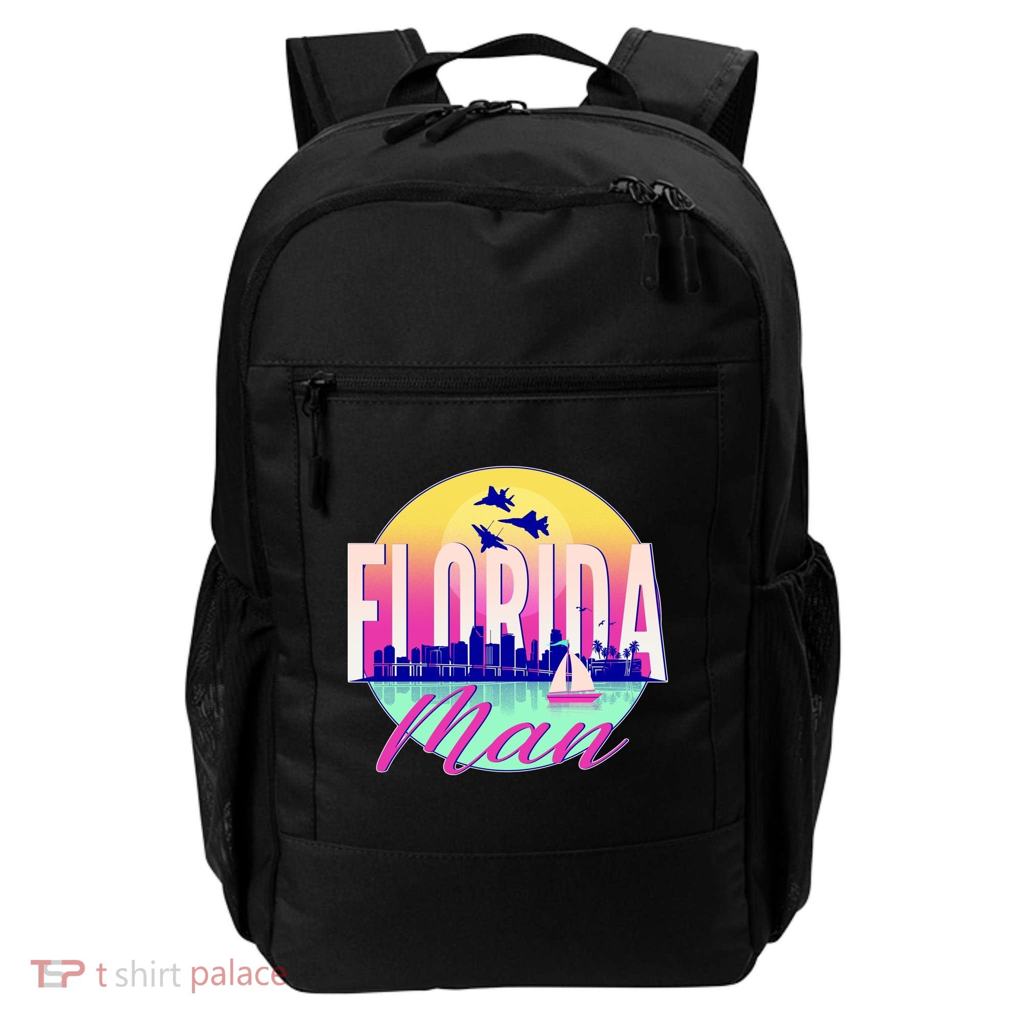 Retro Florida Man Miama Skyline with Fighter Jets Backpack