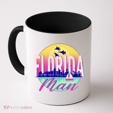 Retro Florida Man Miama Skyline with Fighter Jets Coffee Mug