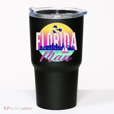 Retro Florida Man Miama Skyline with Fighter Jets Tumbler