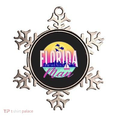 Retro Florida Man Miama Skyline with Fighter Jets Ornament