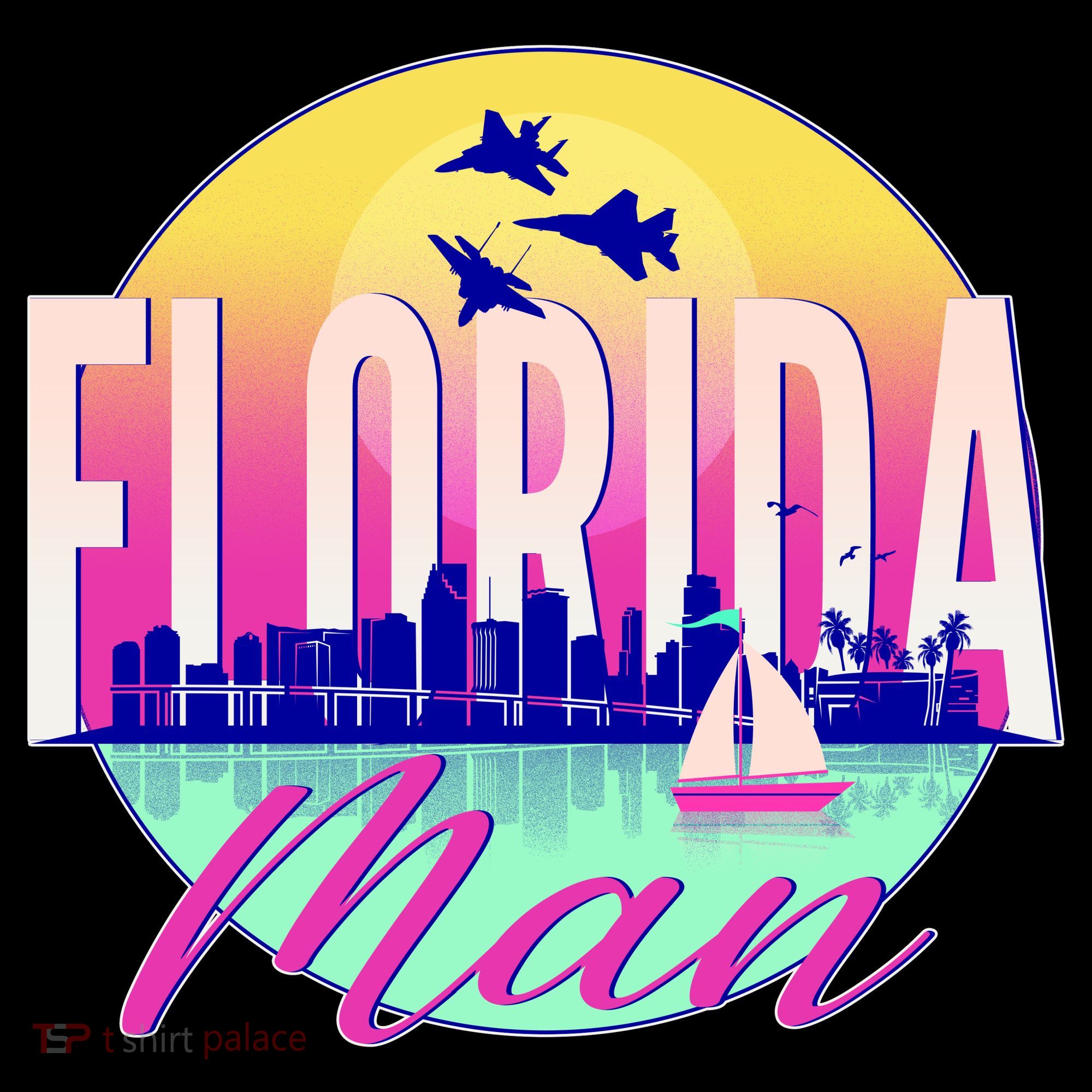 Retro Florida Man Miama Skyline with Fighter Jets Ornament