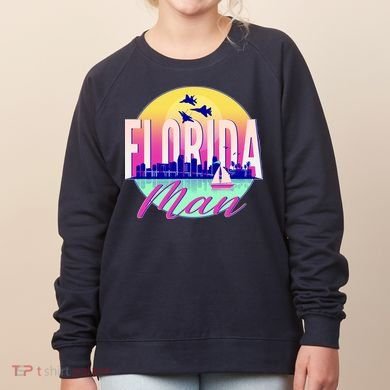 Retro Florida Man Miama Skyline with Fighter Jets Women's Sweatshirt