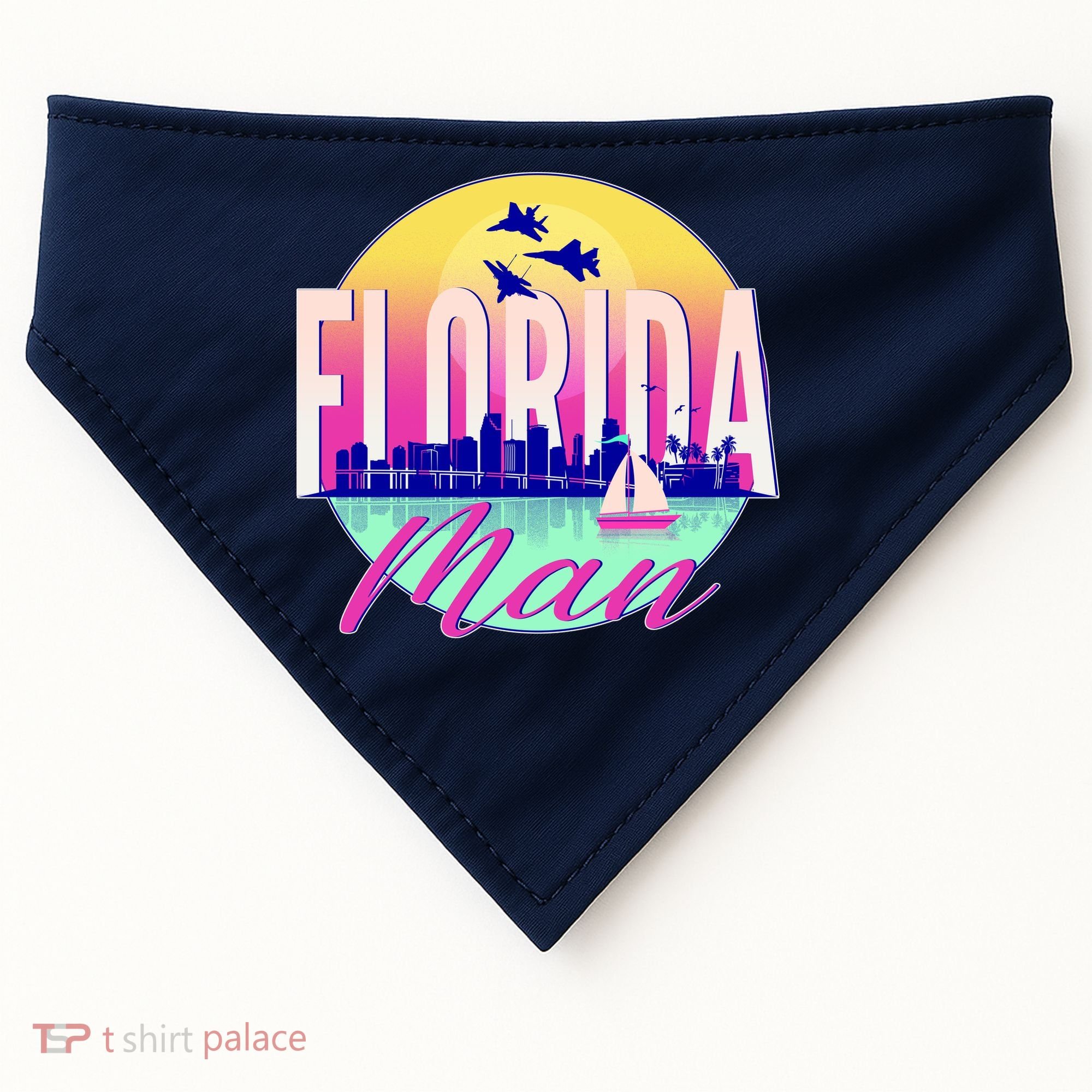 Retro Florida Man Miama Skyline with Fighter Jets USA-Made Doggie Bandana