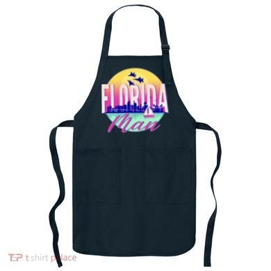 Retro Florida Man Miama Skyline with Fighter Jets Apron