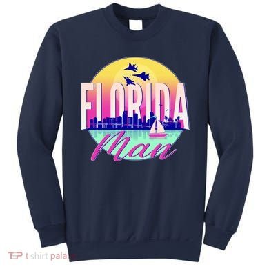 Retro Florida Man Miama Skyline with Fighter Jets Sweatshirt