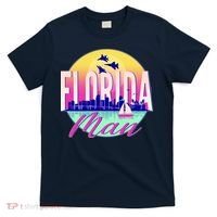 Retro Florida Man Miama Skyline with Fighter Jets T-Shirt thumb 0