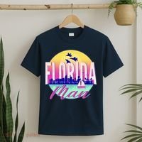 Retro Florida Man Miama Skyline with Fighter Jets T-Shirt thumb 2