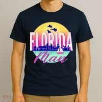 Retro Florida Man Miama Skyline with Fighter Jets T-Shirt thumb 3