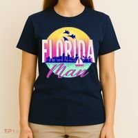 Retro Florida Man Miama Skyline with Fighter Jets T-Shirt thumb 4