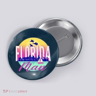Retro Florida Man Miama Skyline with Fighter Jets Button