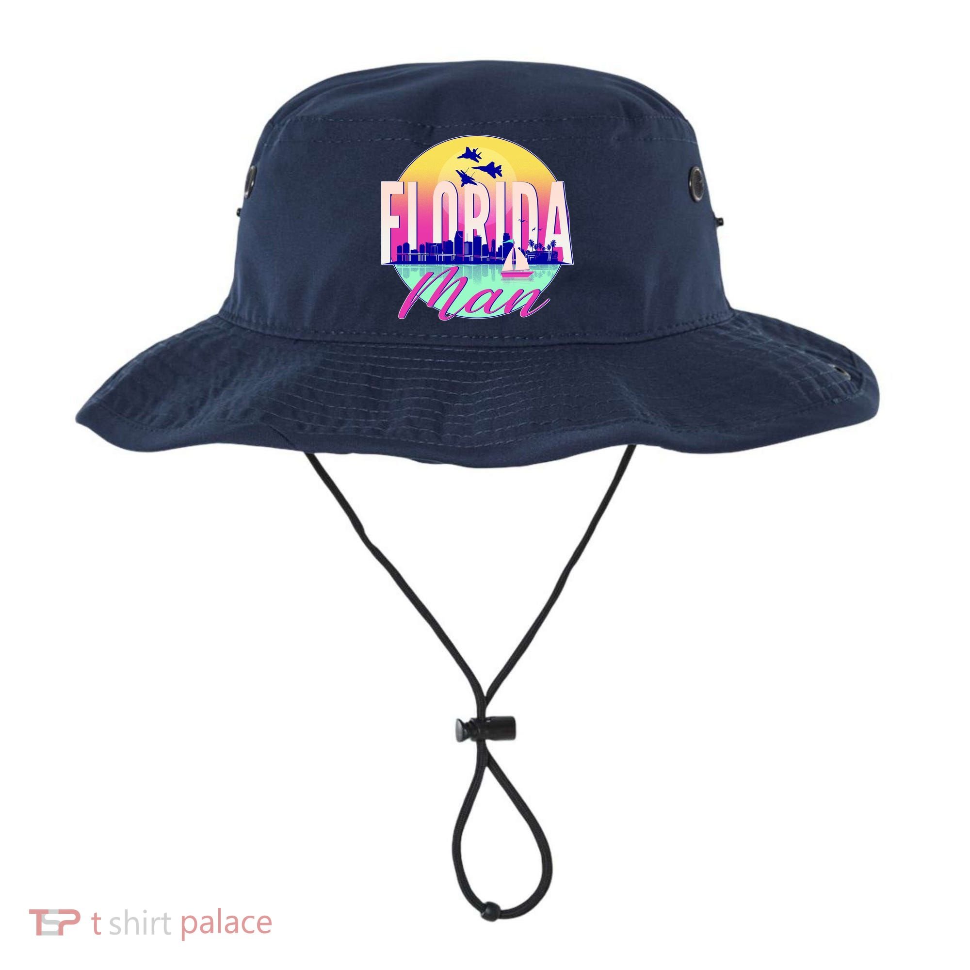 Retro Florida Man Miama Skyline with Fighter Jets Bucket Hat