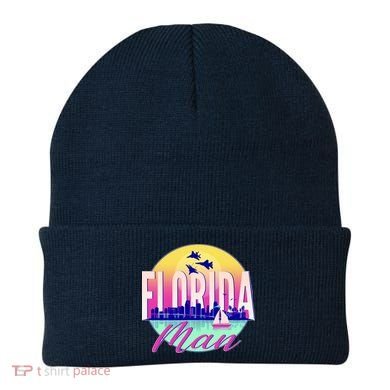Retro Florida Man Miama Skyline with Fighter Jets Beanie