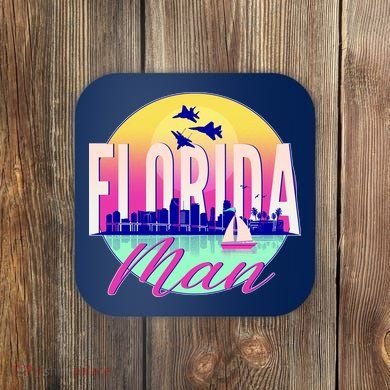 Retro Florida Man Miama Skyline with Fighter Jets Coaster