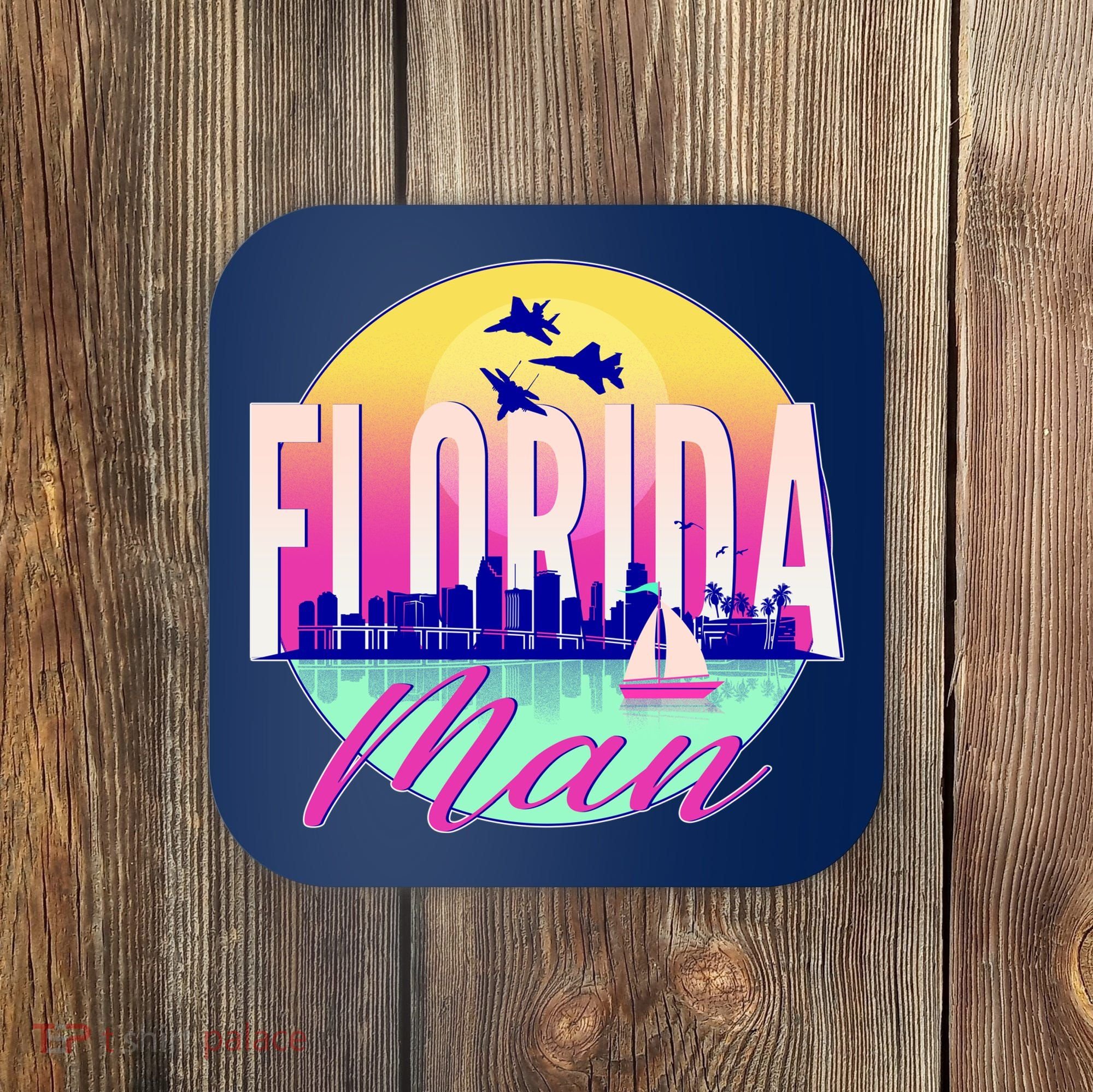 Retro Florida Man Miama Skyline with Fighter Jets Coaster