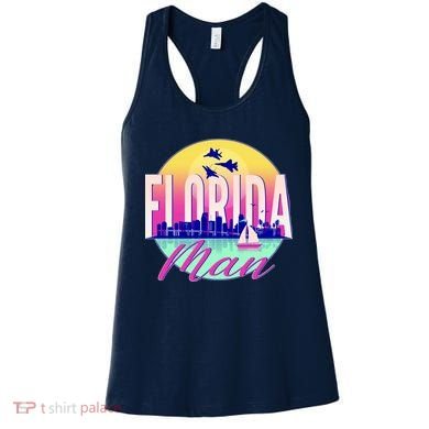 Retro Florida Man Miama Skyline with Fighter Jets Women's Tank Top