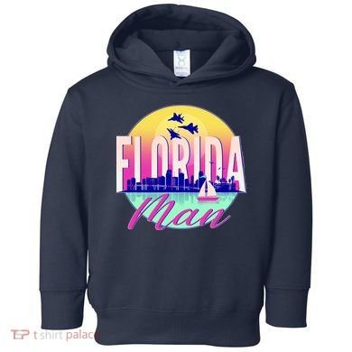 Retro Florida Man Miama Skyline with Fighter Jets Toddler Hoodie