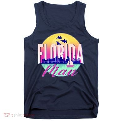 Retro Florida Man Miama Skyline with Fighter Jets Tank Top