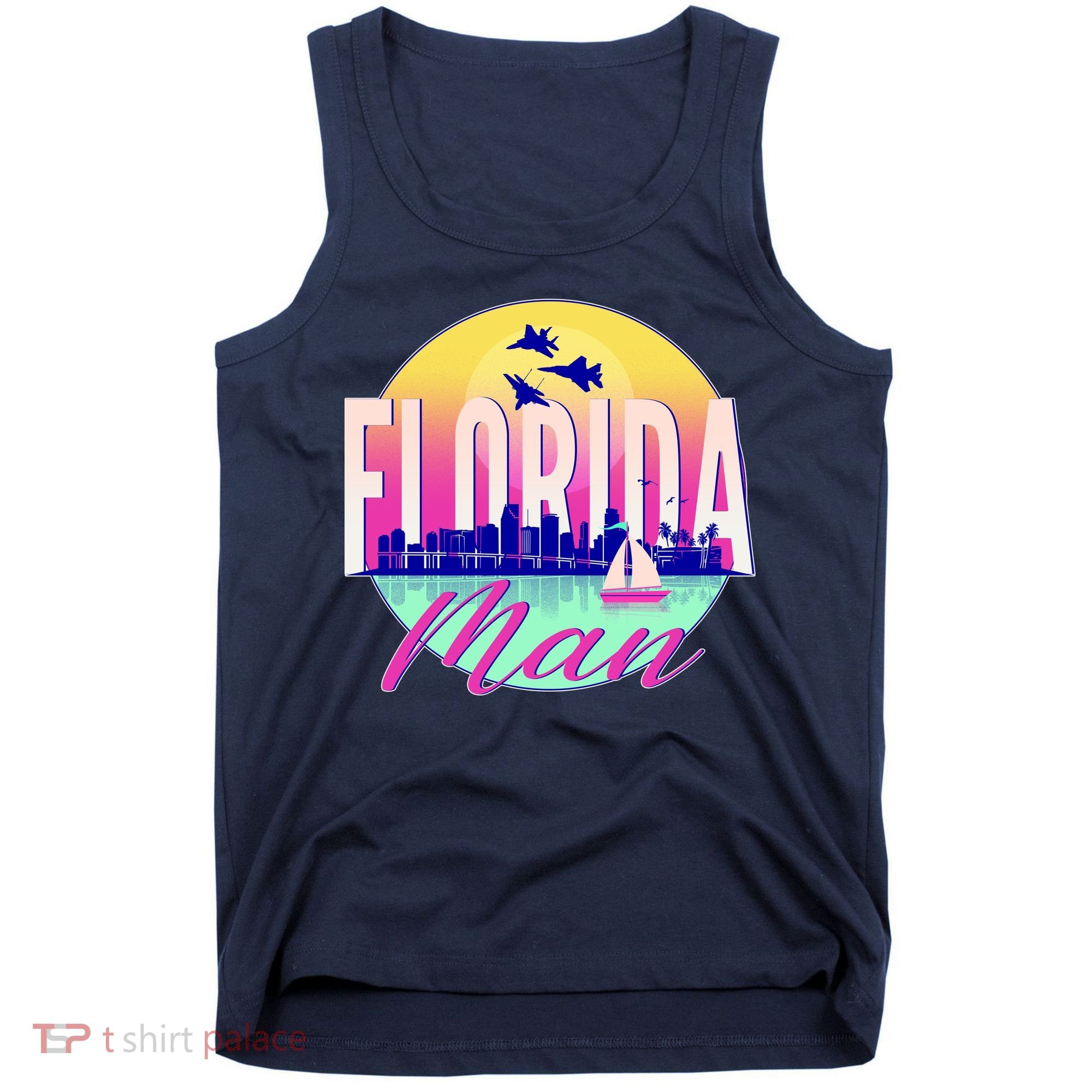 Retro Florida Man Miama Skyline with Fighter Jets Tank Top