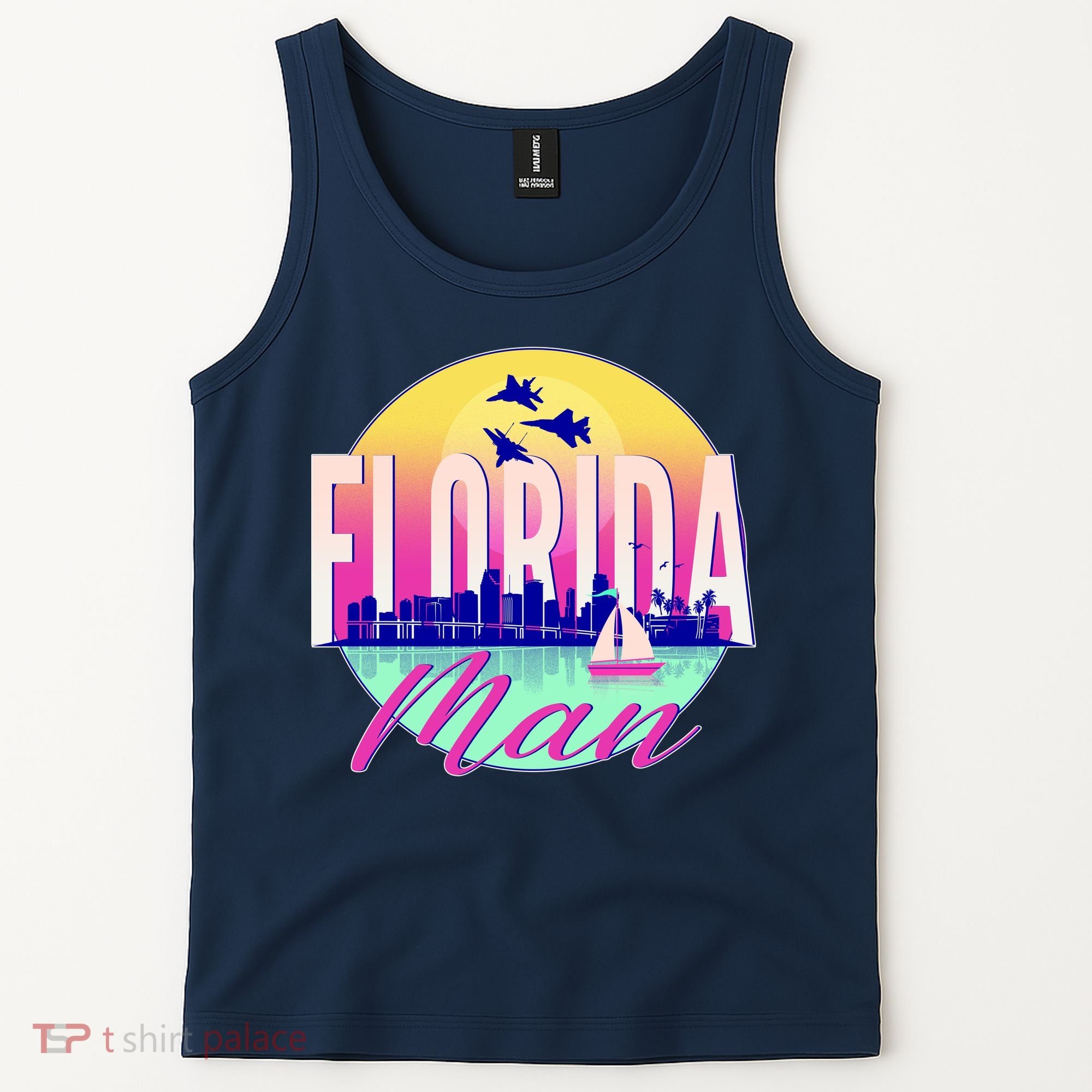 Retro Florida Man Miama Skyline with Fighter Jets Tank Top