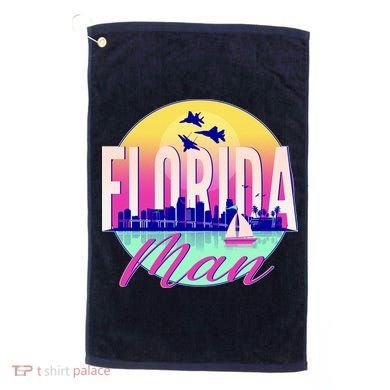 Retro Florida Man Miama Skyline with Fighter Jets Golf Towel