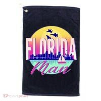 Retro Florida Man Miama Skyline with Fighter Jets Golf Towel thumb 0