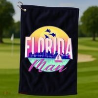 Retro Florida Man Miama Skyline with Fighter Jets Golf Towel thumb 1