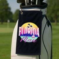 Retro Florida Man Miama Skyline with Fighter Jets Golf Towel thumb 2