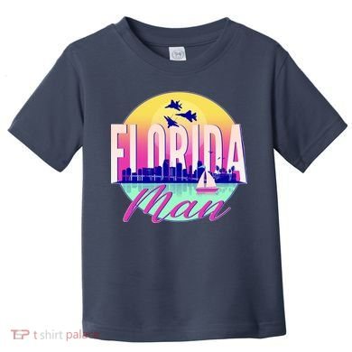 Retro Florida Man Miama Skyline with Fighter Jets Toddler T-Shirt