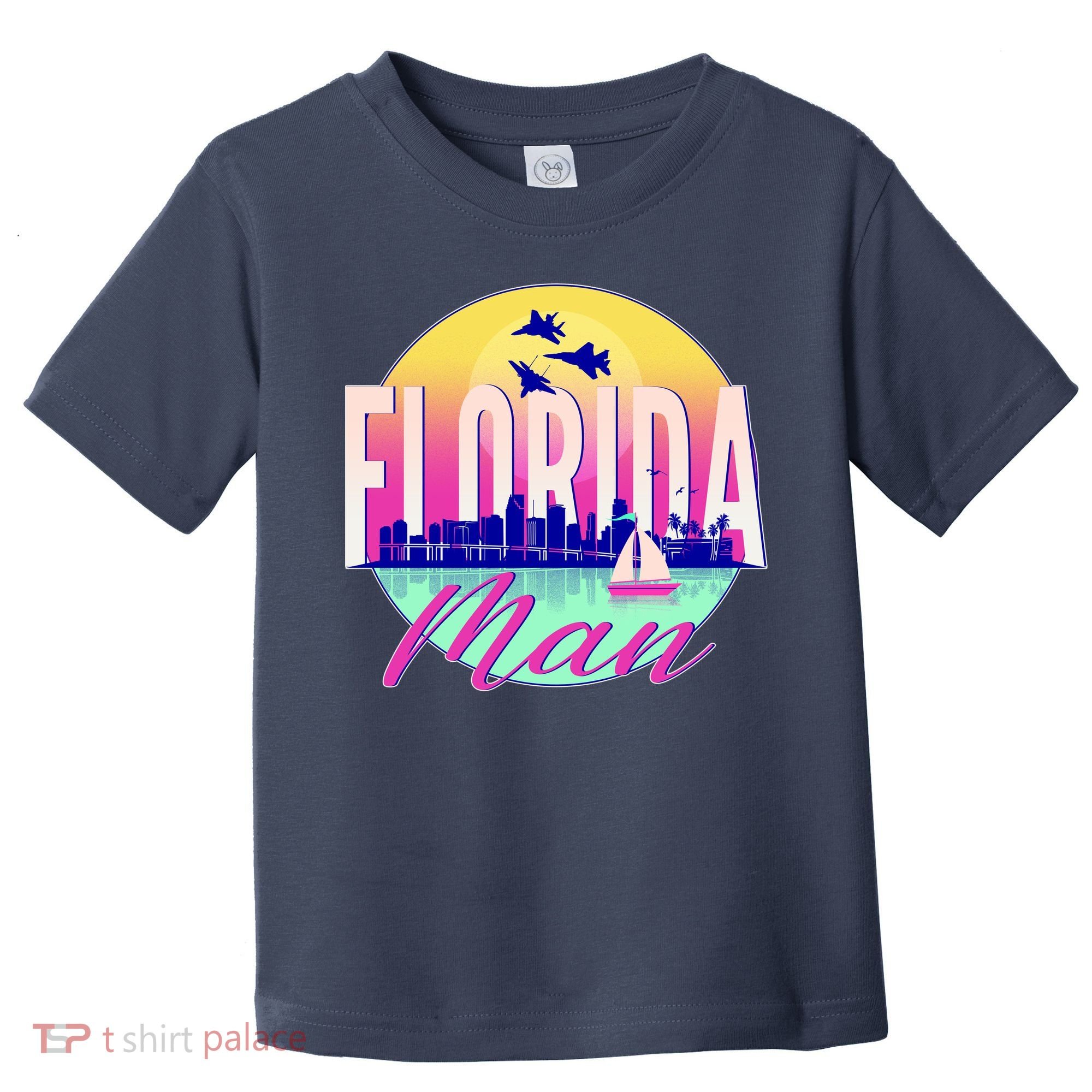 Retro Florida Man Miama Skyline with Fighter Jets Toddler T-Shirt