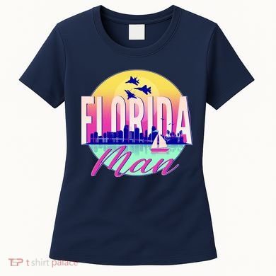 Retro Florida Man Miama Skyline with Fighter Jets Women's T-Shirt