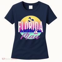 Retro Florida Man Miama Skyline with Fighter Jets Women's T-Shirt thumb 0