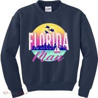 Retro Florida Man Miama Skyline with Fighter Jets Kids Sweatshirt thumb 0