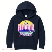 Retro Florida Man Miama Skyline with Fighter Jets Kids Hoodie thumb 0