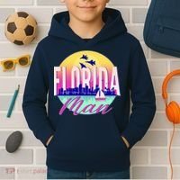 Retro Florida Man Miama Skyline with Fighter Jets Kids Hoodie thumb 2