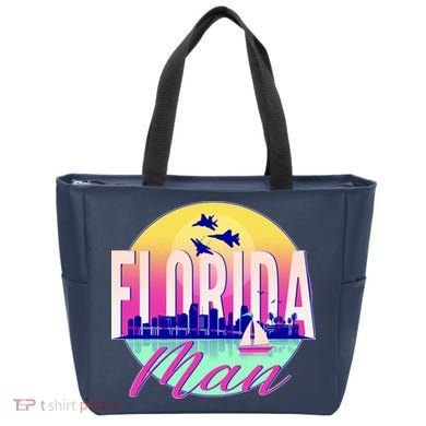 Retro Florida Man Miama Skyline with Fighter Jets Tote Bag