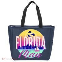 Retro Florida Man Miama Skyline with Fighter Jets Tote Bag thumb 0