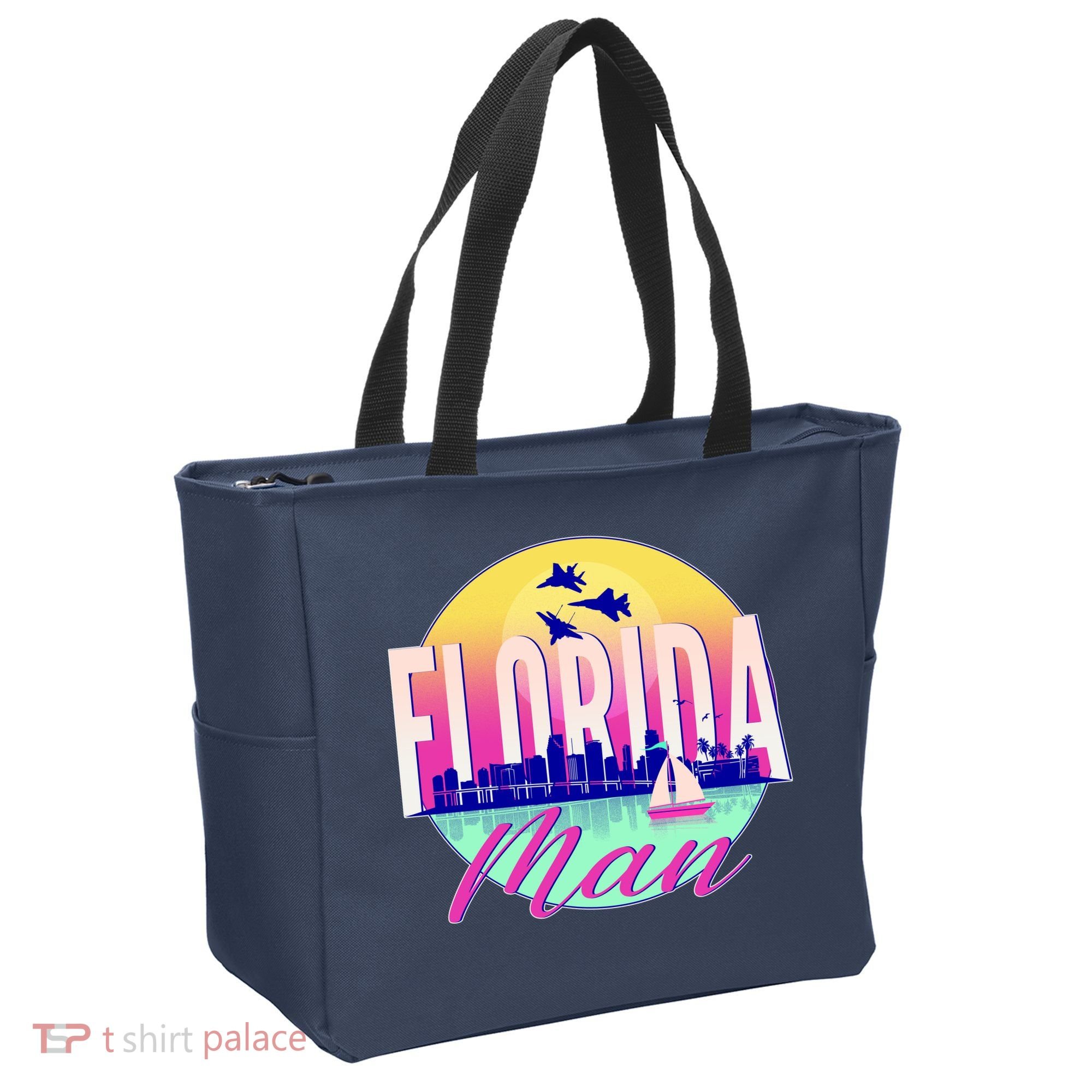 Retro Florida Man Miama Skyline with Fighter Jets Tote Bag