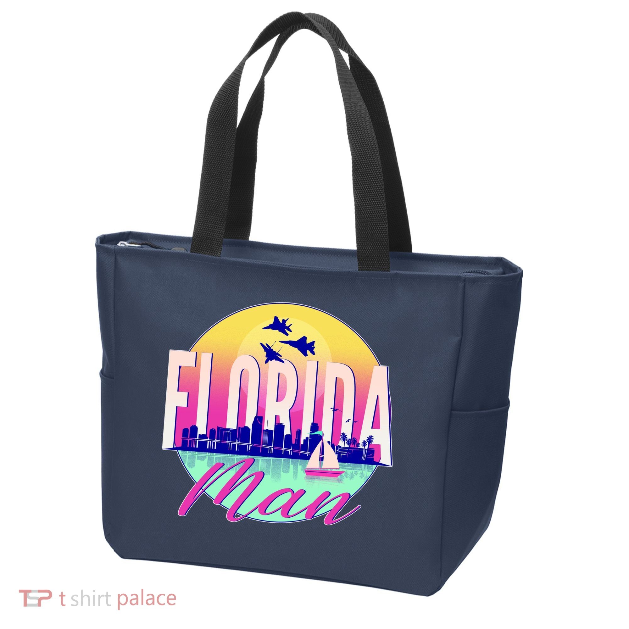 Retro Florida Man Miama Skyline with Fighter Jets Tote Bag