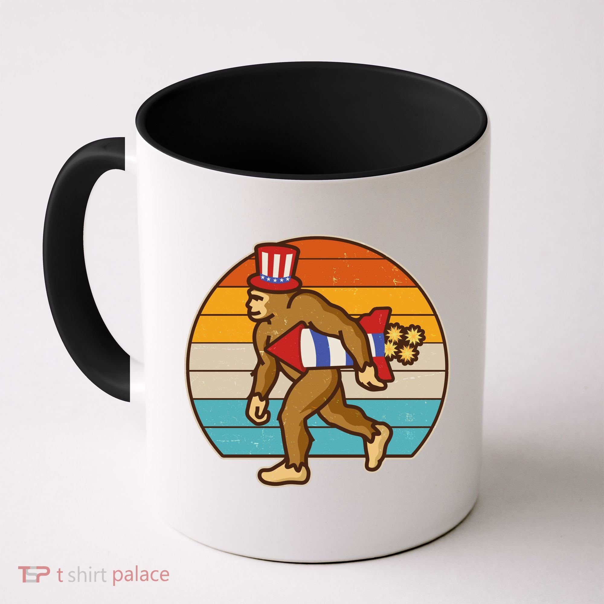 Retro Fourth 4th of July Firecracker Rocket Bigfoot Coffee Mug