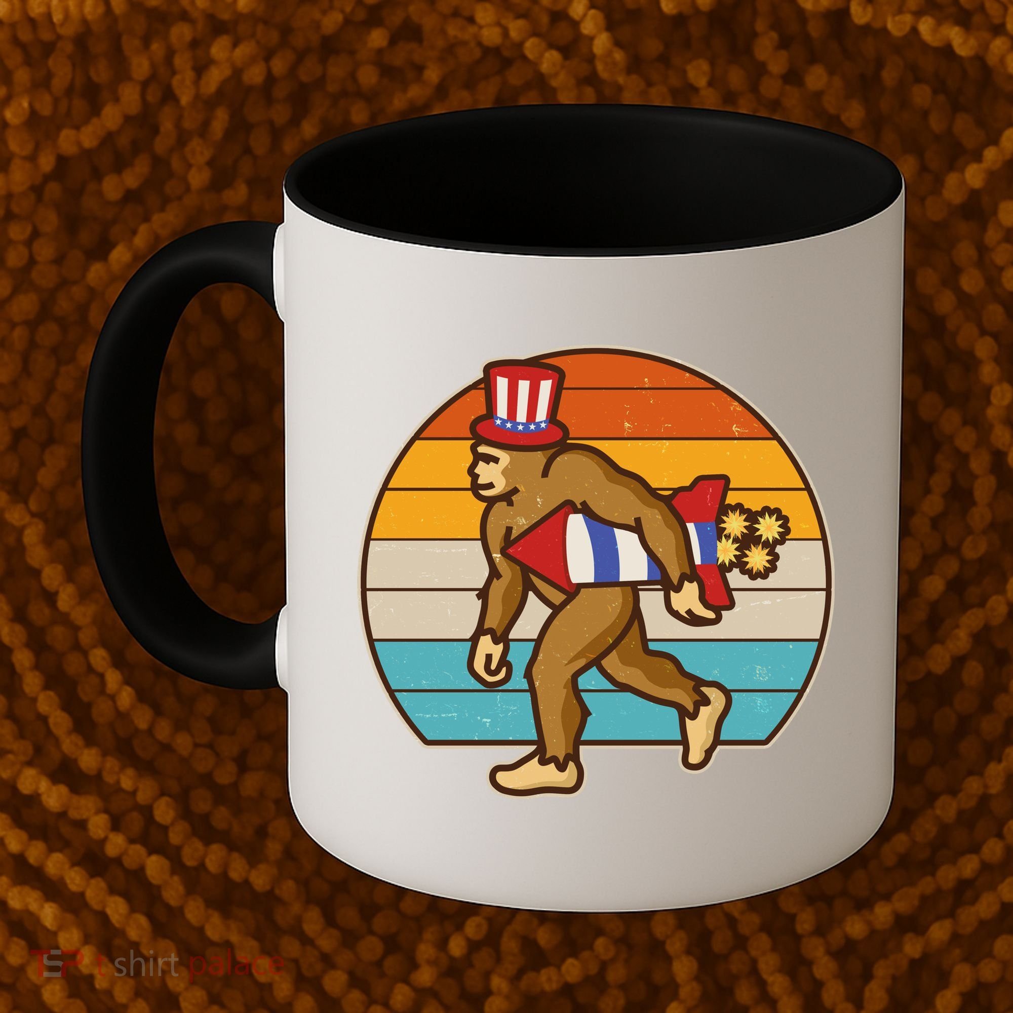 Retro Fourth 4th of July Firecracker Rocket Bigfoot Coffee Mug
